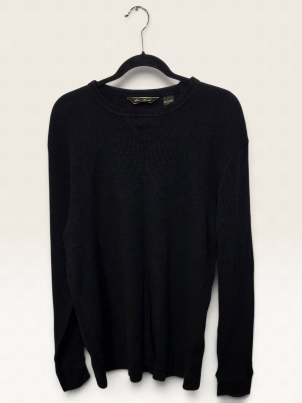 Eddie Bauer Long Sleeve Thermal Shirt Mens Lrg Tall LT Black Waffle Knit Cotton